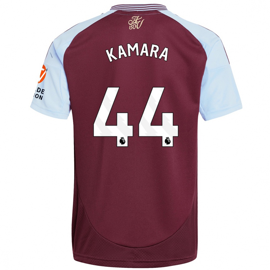 Kids Football Boubacar Kamara #44 Burgundy Sky Blue Home Jersey 2024/25 T-Shirt