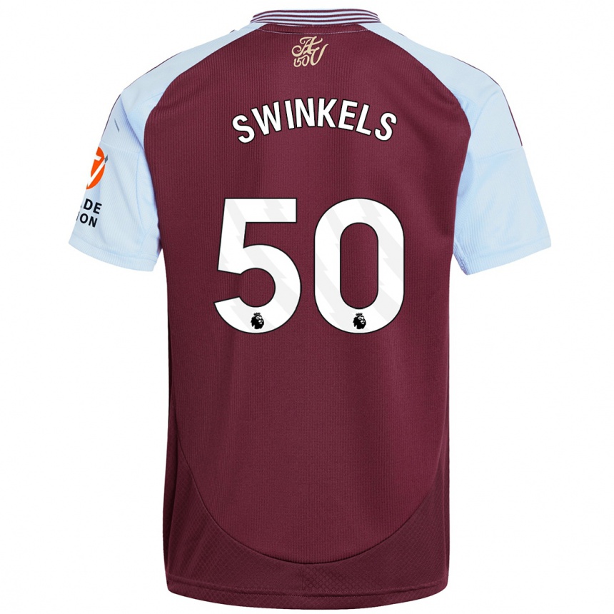 Kids Football Sil Swinkels #50 Burgundy Sky Blue Home Jersey 2024/25 T-Shirt