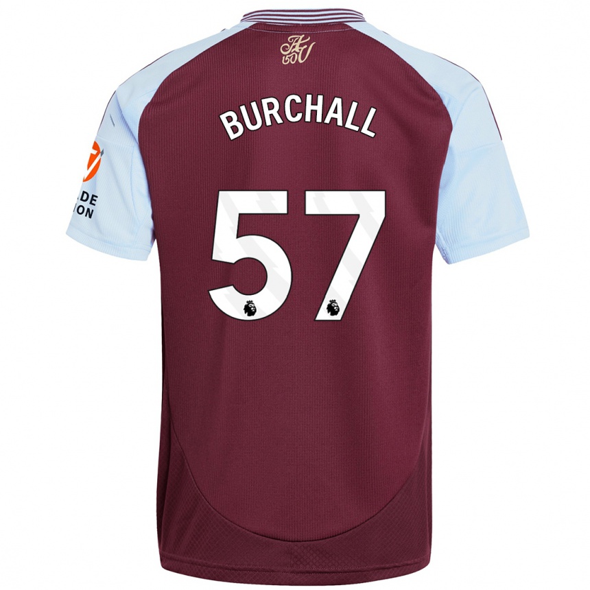 Kids Football Ajani Burchall #57 Burgundy Sky Blue Home Jersey 2024/25 T-Shirt