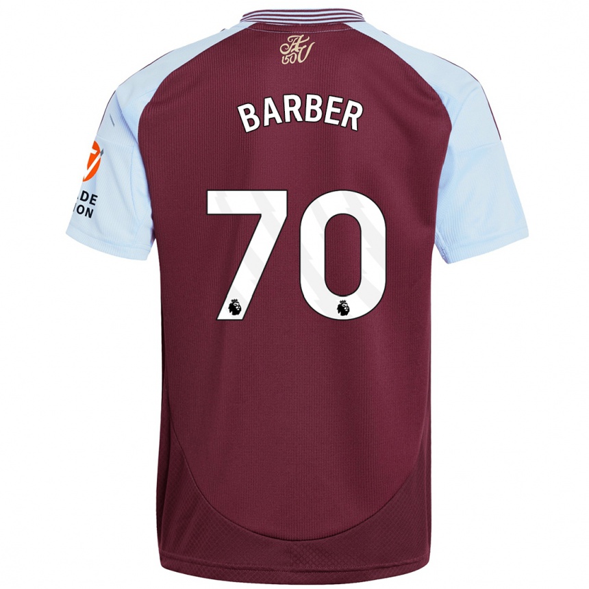 Kids Football Jayden Barber #70 Burgundy Sky Blue Home Jersey 2024/25 T-Shirt