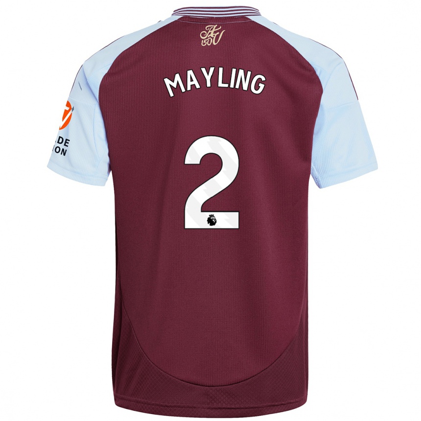 Kids Football Sarah Mayling #2 Burgundy Sky Blue Home Jersey 2024/25 T-Shirt