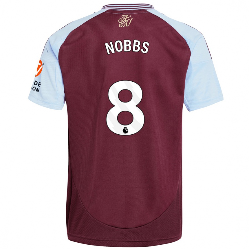 Kids Football Jordan Nobbs #8 Burgundy Sky Blue Home Jersey 2024/25 T-Shirt