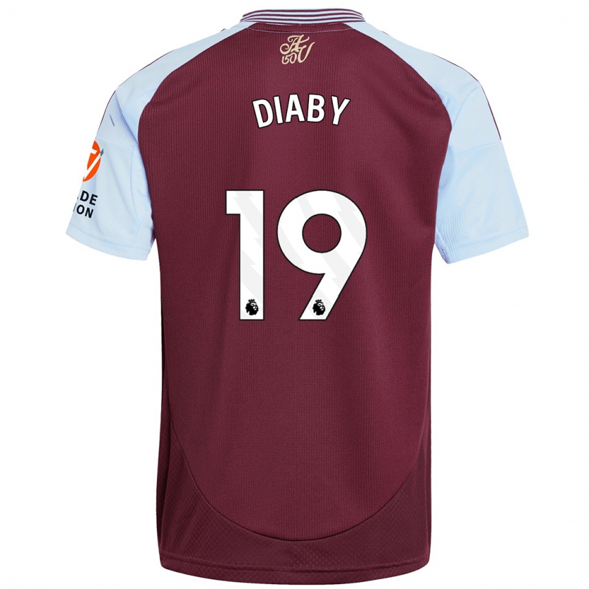 Kids Football Moussa Diaby #19 Burgundy Sky Blue Home Jersey 2024/25 T-Shirt