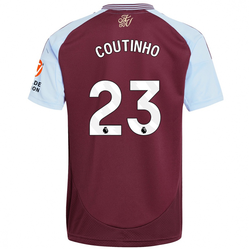 Kids Football Philippe Coutinho #23 Burgundy Sky Blue Home Jersey 2024/25 T-Shirt