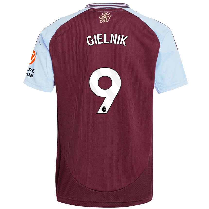 Kids Football Emily Gielnik #9 Burgundy Sky Blue Home Jersey 2024/25 T-Shirt