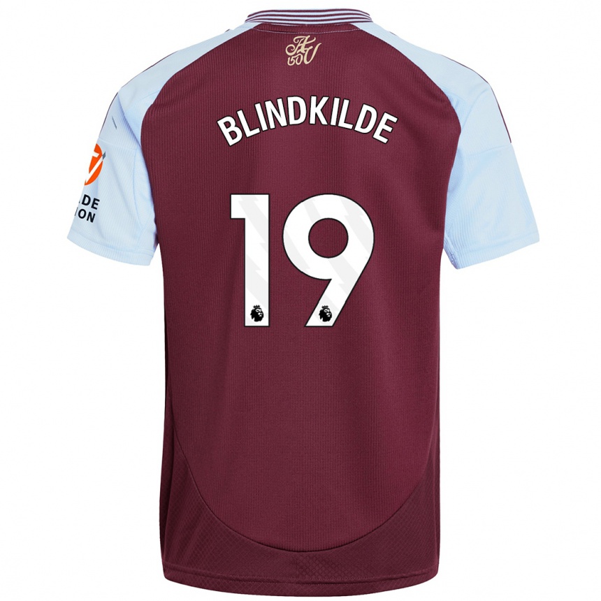 Kids Football Laura Blindkilde #19 Burgundy Sky Blue Home Jersey 2024/25 T-Shirt