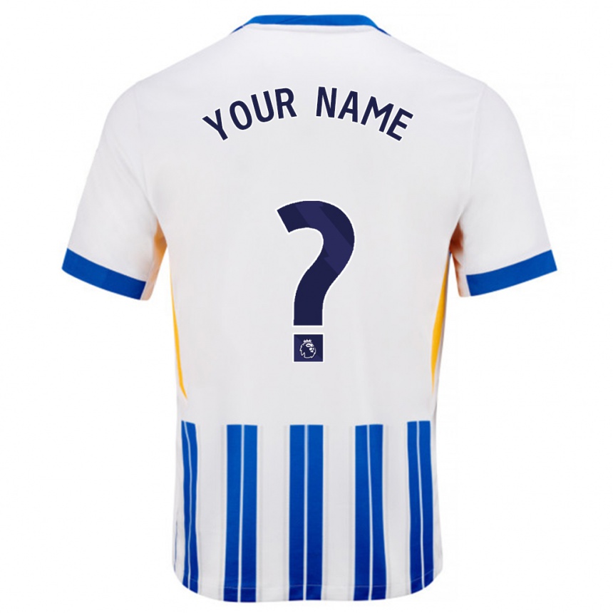 Kids Football Your Name #0 White Blue Pinstripes Home Jersey 2024/25 T-Shirt