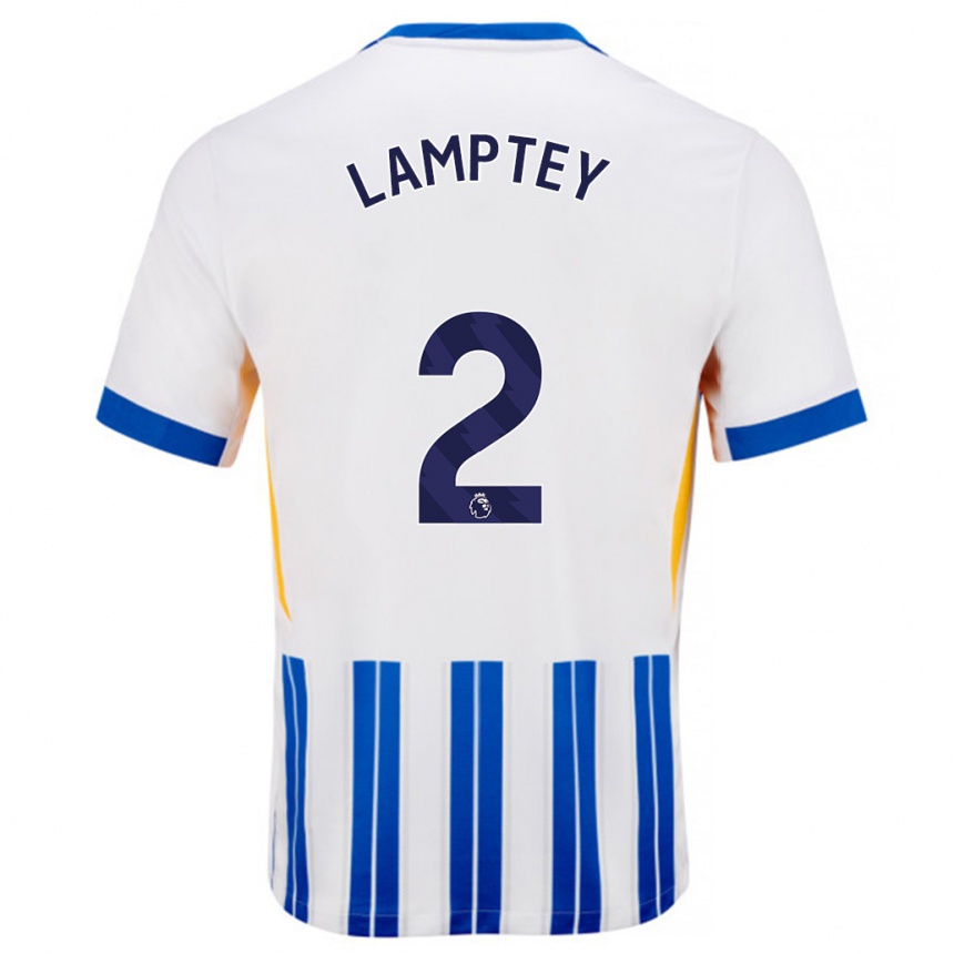 Kids Football Tariq Lamptey #2 White Blue Pinstripes Home Jersey 2024/25 T-Shirt