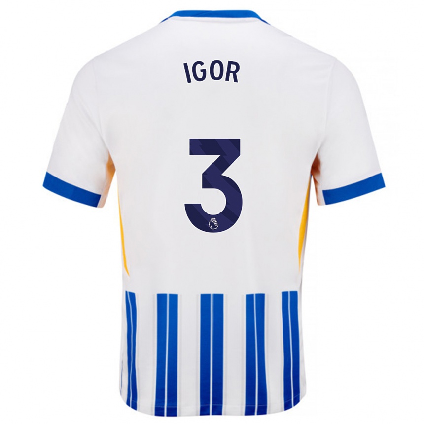 Kids Football Igor #3 White Blue Pinstripes Home Jersey 2024/25 T-Shirt