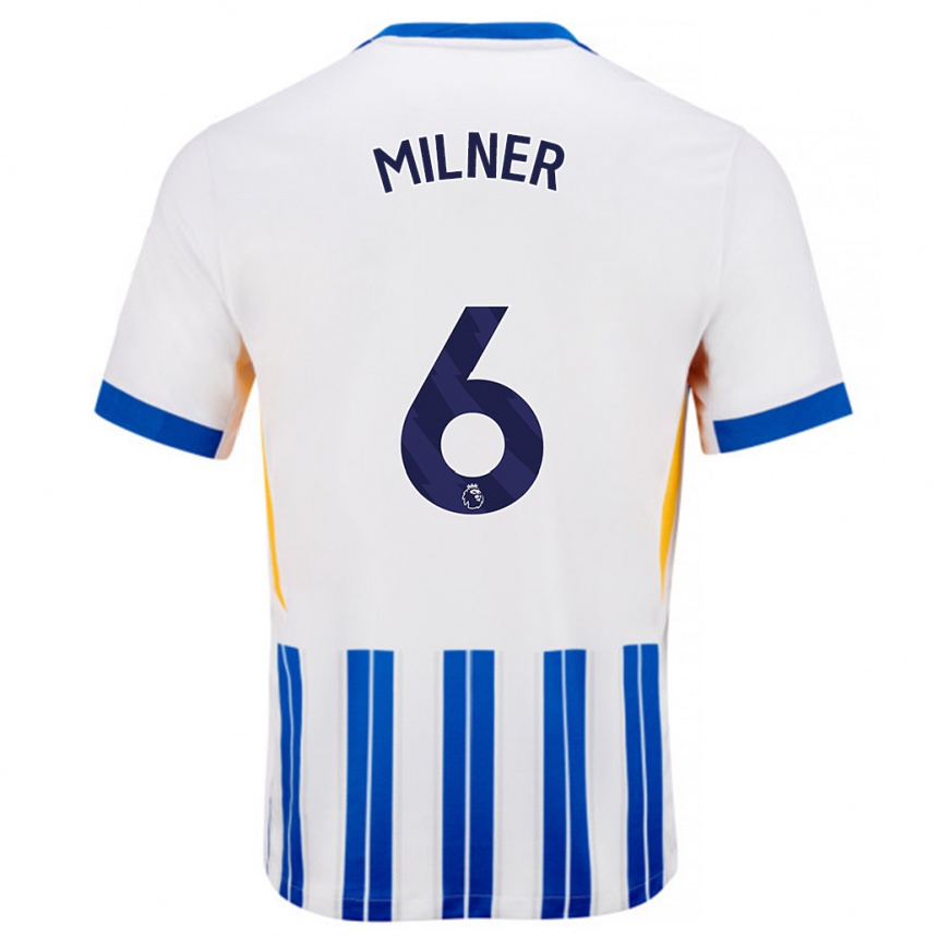 Kids Football James Milner #6 White Blue Pinstripes Home Jersey 2024/25 T-Shirt