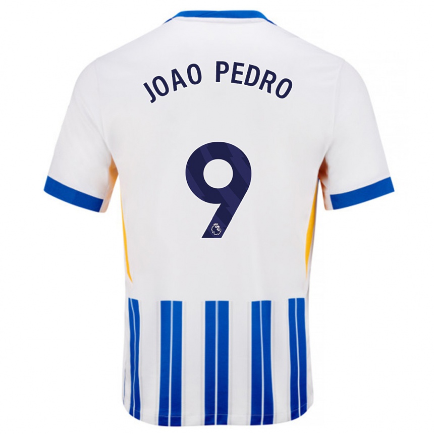 Kids Football João Pedro #9 White Blue Pinstripes Home Jersey 2024/25 T-Shirt