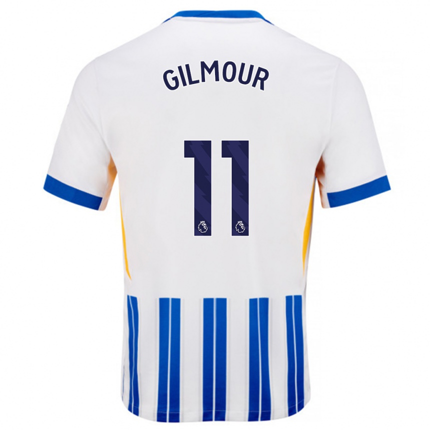 Kids Football Billy Gilmour #11 White Blue Pinstripes Home Jersey 2024/25 T-Shirt