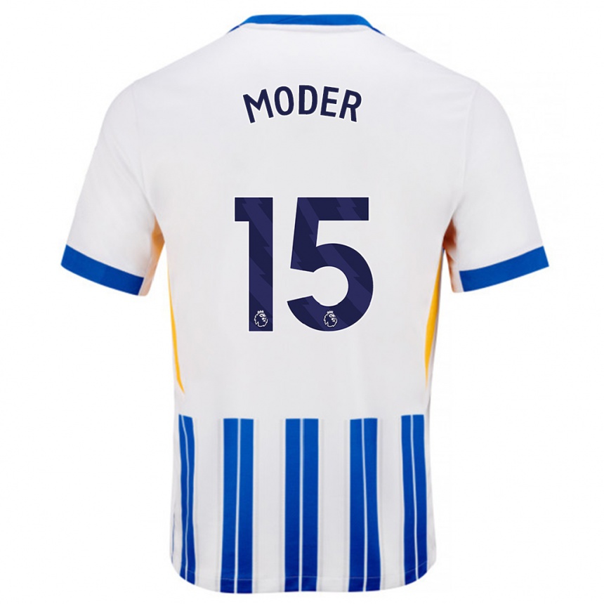 Kids Football Jakub Moder #15 White Blue Pinstripes Home Jersey 2024/25 T-Shirt