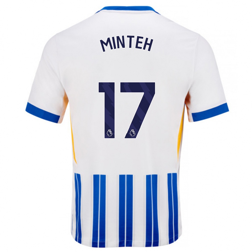 Kids Football Yankuba Minteh #17 White Blue Pinstripes Home Jersey 2024/25 T-Shirt