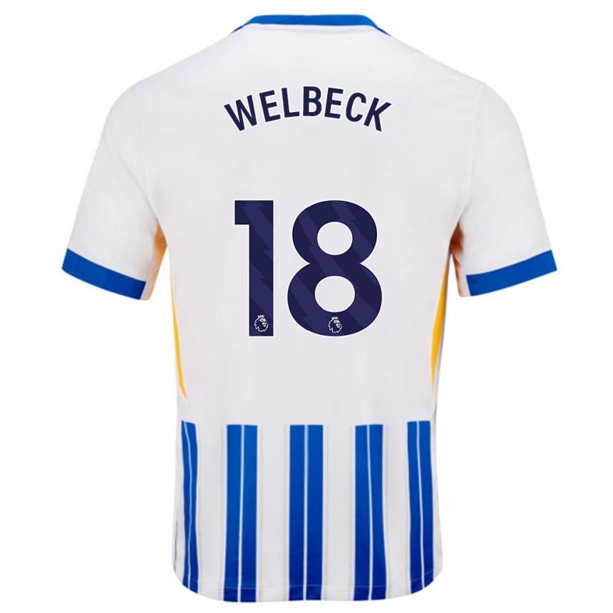 Kids Football Danny Welbeck #18 White Blue Pinstripes Home Jersey 2024/25 T-Shirt