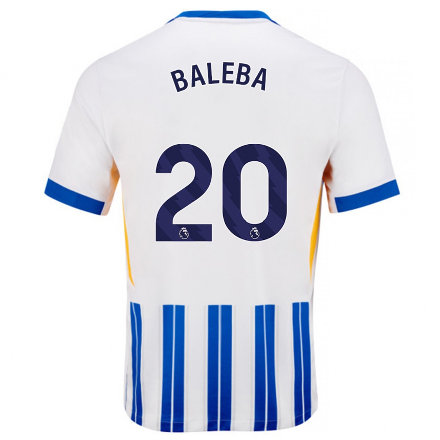 Kids Football Carlos Baleba #20 White Blue Pinstripes Home Jersey 2024/25 T-Shirt