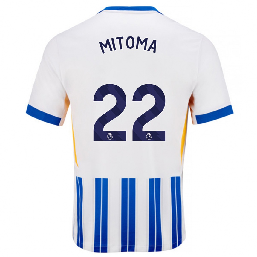 Kids Football Kaoru Mitoma #22 White Blue Pinstripes Home Jersey 2024/25 T-Shirt