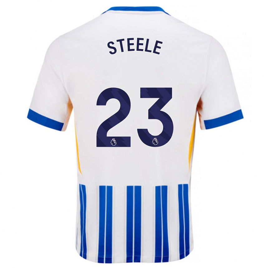 Kids Football Jason Steele #23 White Blue Pinstripes Home Jersey 2024/25 T-Shirt