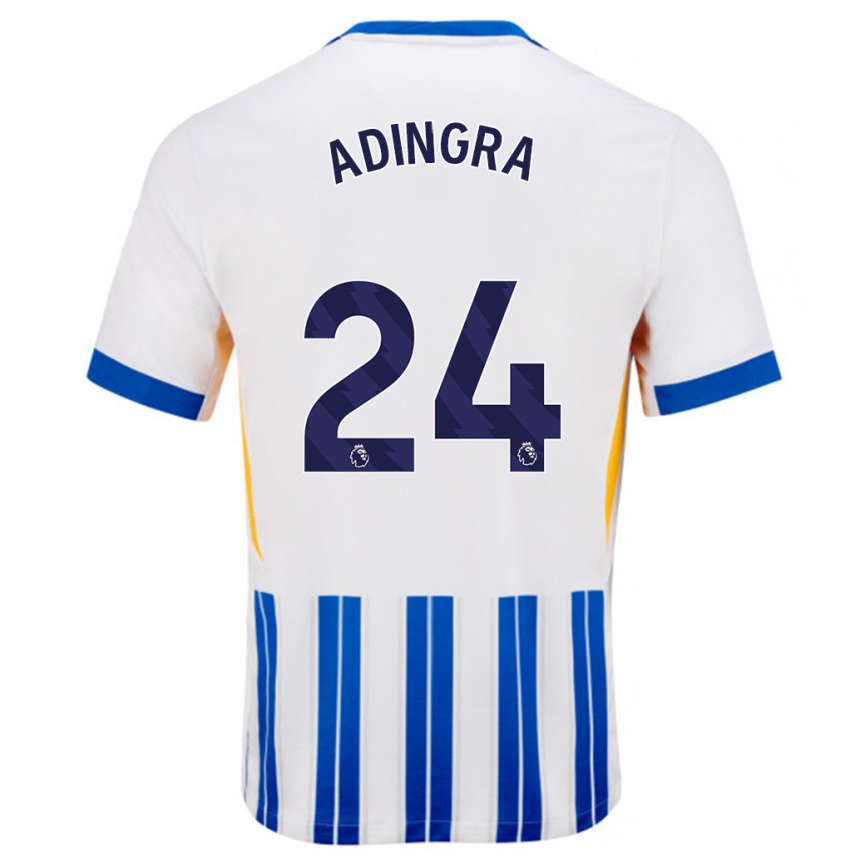 Kids Football Simon Adingra #24 White Blue Pinstripes Home Jersey 2024/25 T-Shirt