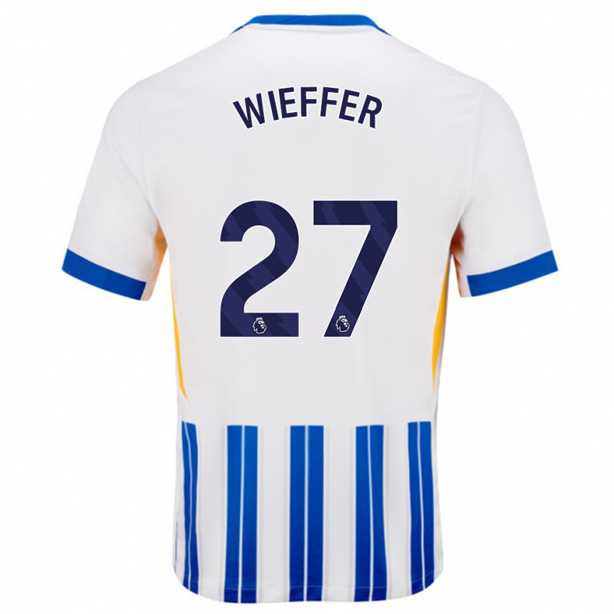 Kids Football Mats Wieffer #27 White Blue Pinstripes Home Jersey 2024/25 T-Shirt