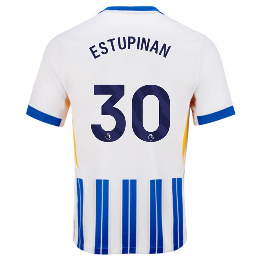 Kids Football Pervis Estupiñán #30 White Blue Pinstripes Home Jersey 2024/25 T-Shirt