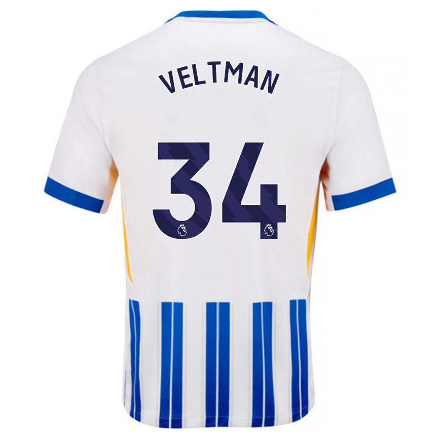 Kids Football Joël Veltman #34 White Blue Pinstripes Home Jersey 2024/25 T-Shirt