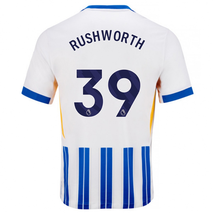 Kids Football Carl Rushworth #39 White Blue Pinstripes Home Jersey 2024/25 T-Shirt