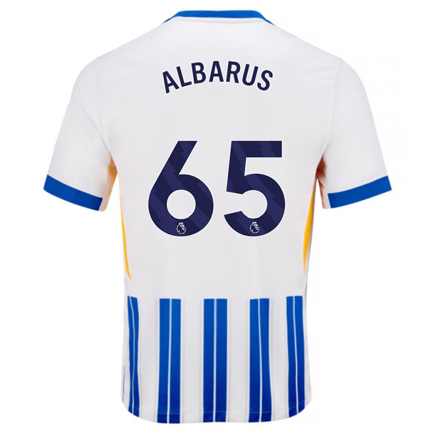 Kids Football Zane Albarus #65 White Blue Pinstripes Home Jersey 2024/25 T-Shirt