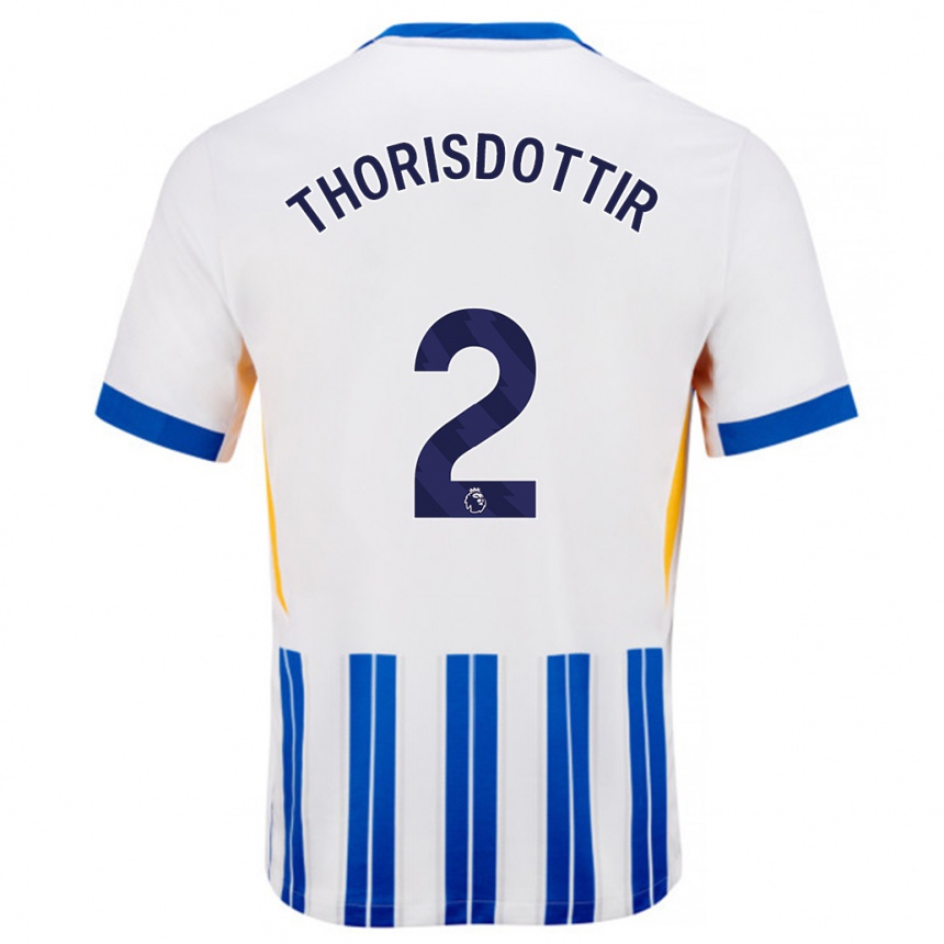 Kids Football Maria Thorisdottir #2 White Blue Pinstripes Home Jersey 2024/25 T-Shirt