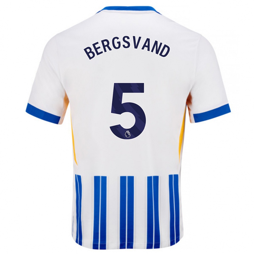 Kids Football Guro Bergsvand #5 White Blue Pinstripes Home Jersey 2024/25 T-Shirt