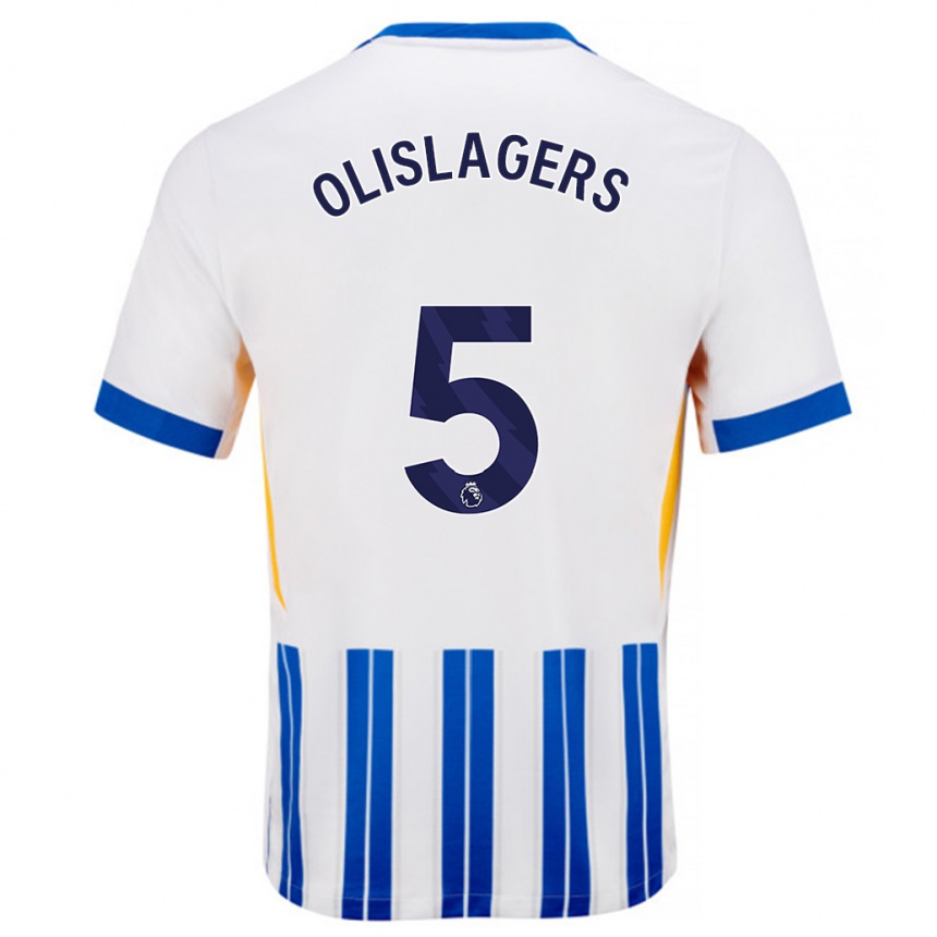 Kids Football Marisa Olislagers #5 White Blue Pinstripes Home Jersey 2024/25 T-Shirt