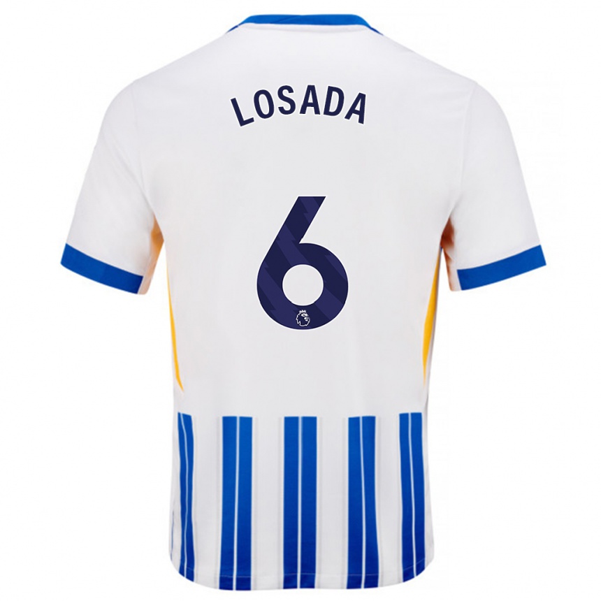 Kids Football Vicky Losada #6 White Blue Pinstripes Home Jersey 2024/25 T-Shirt