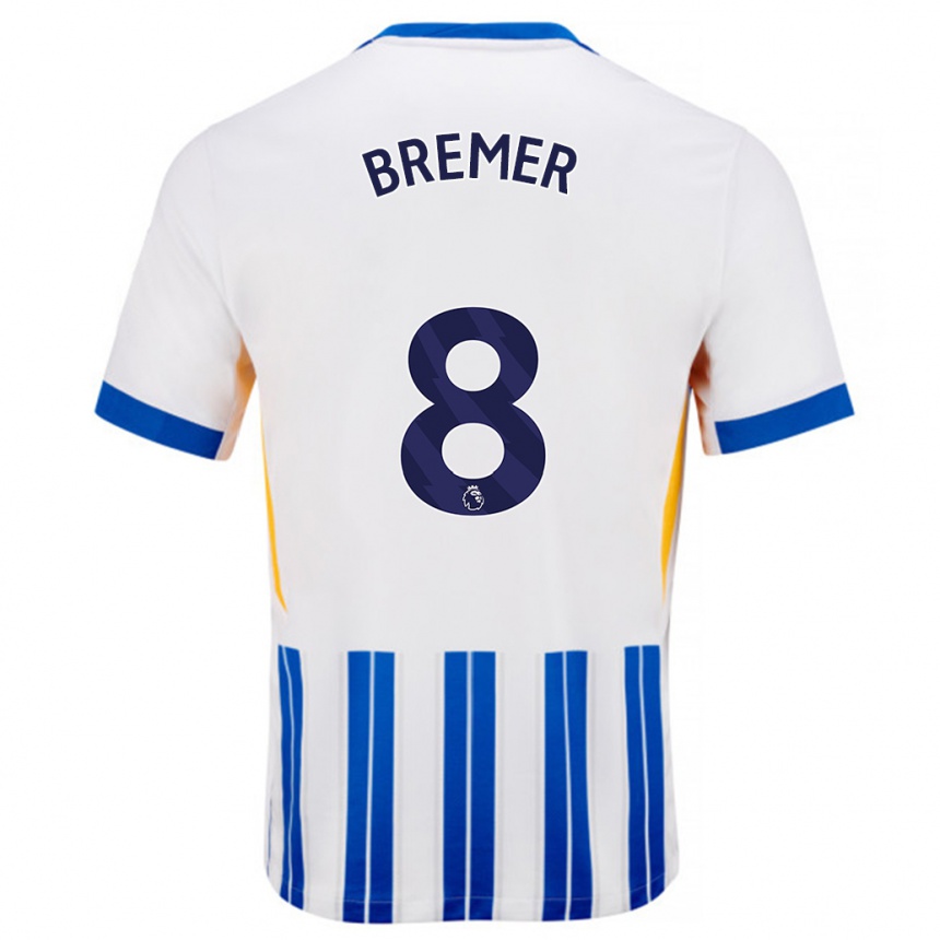 Kids Football Pauline Bremer #8 White Blue Pinstripes Home Jersey 2024/25 T-Shirt