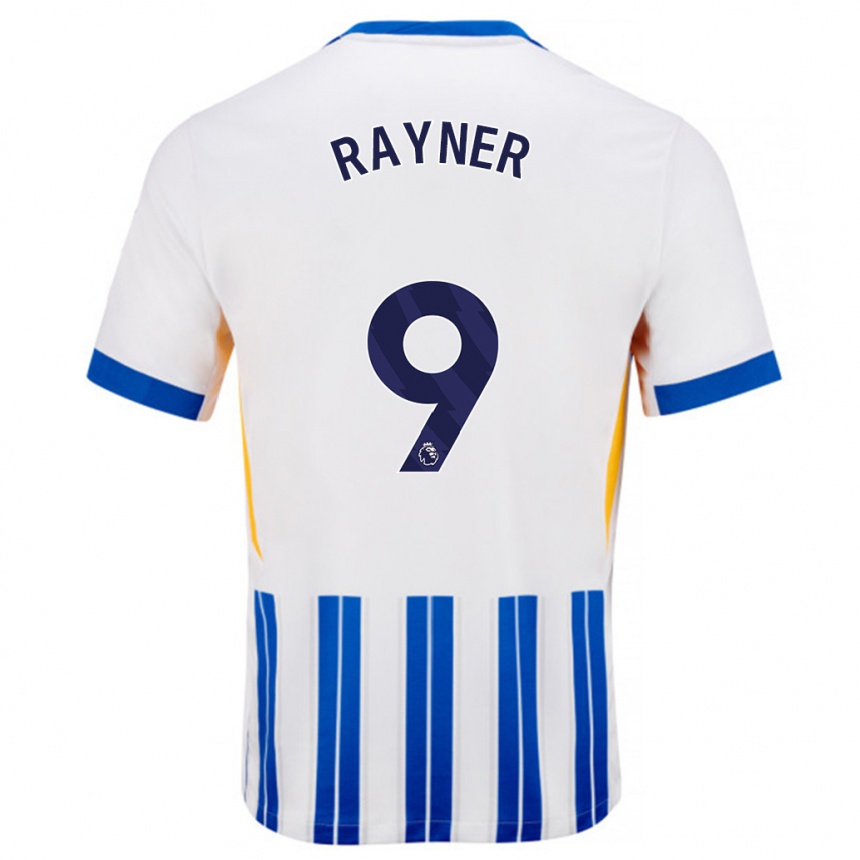 Kids Football Rebecca Rayner #9 White Blue Pinstripes Home Jersey 2024/25 T-Shirt