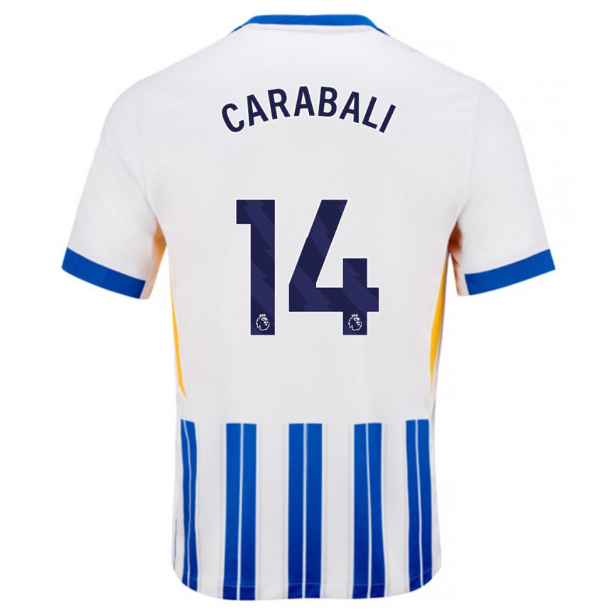 Kids Football Jorelyn Andrea Carabalí Martínez #14 White Blue Pinstripes Home Jersey 2024/25 T-Shirt