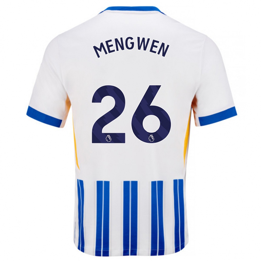 Kids Football Li Mengwen #26 White Blue Pinstripes Home Jersey 2024/25 T-Shirt