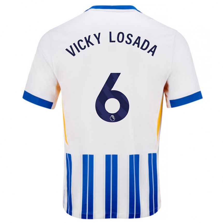 Kids Football María Victoria Losada Gómez #6 White Blue Pinstripes Home Jersey 2024/25 T-Shirt