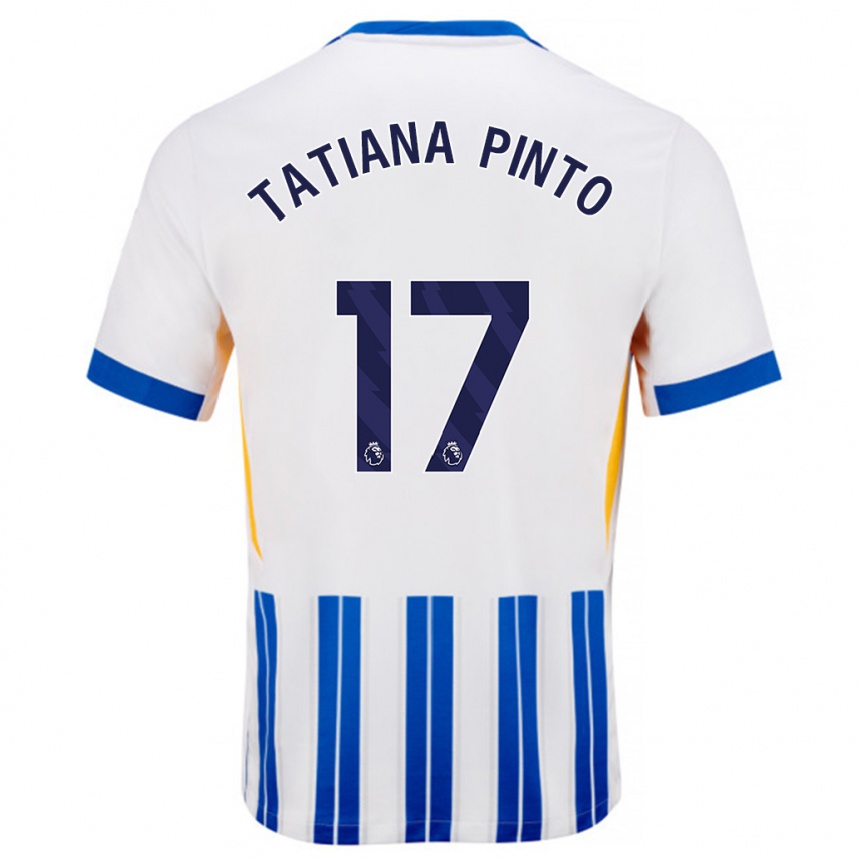 Kids Football Tatiana Vanessa Ferreira Pinto #17 White Blue Pinstripes Home Jersey 2024/25 T-Shirt