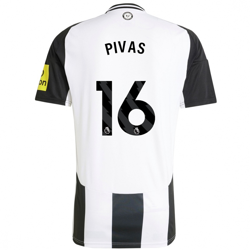 Kids Football Miodrag Pivas #16 White Black Home Jersey 2024/25 T-Shirt