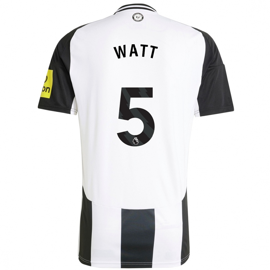 Kids Football Olivia Watt #5 White Black Home Jersey 2024/25 T-Shirt