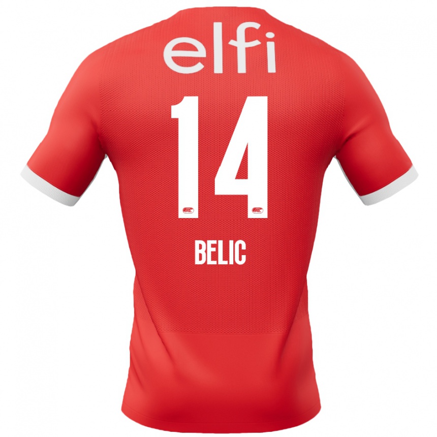 Kids Football Kristijan Belic #14 Red White Home Jersey 2024/25 T-Shirt