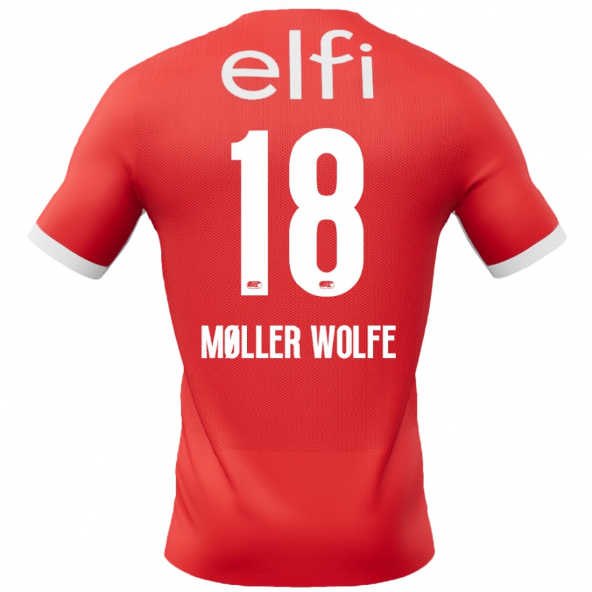 Kids Football David Møller Wolfe #18 Red White Home Jersey 2024/25 T-Shirt