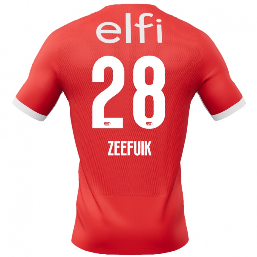 Kids Football Lequincio Zeefuik #28 Red White Home Jersey 2024/25 T-Shirt