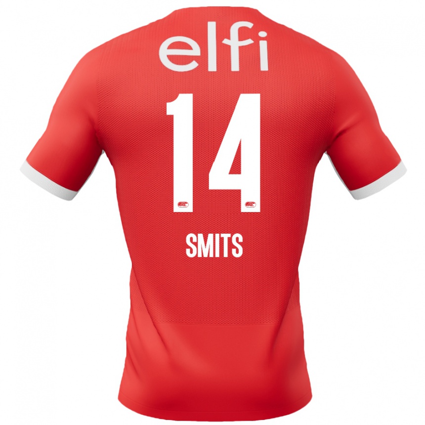 Kids Football Anthony Smits #14 Red White Home Jersey 2024/25 T-Shirt