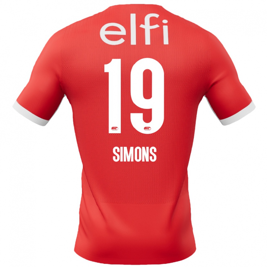 Kids Football Saviola Simons #19 Red White Home Jersey 2024/25 T-Shirt