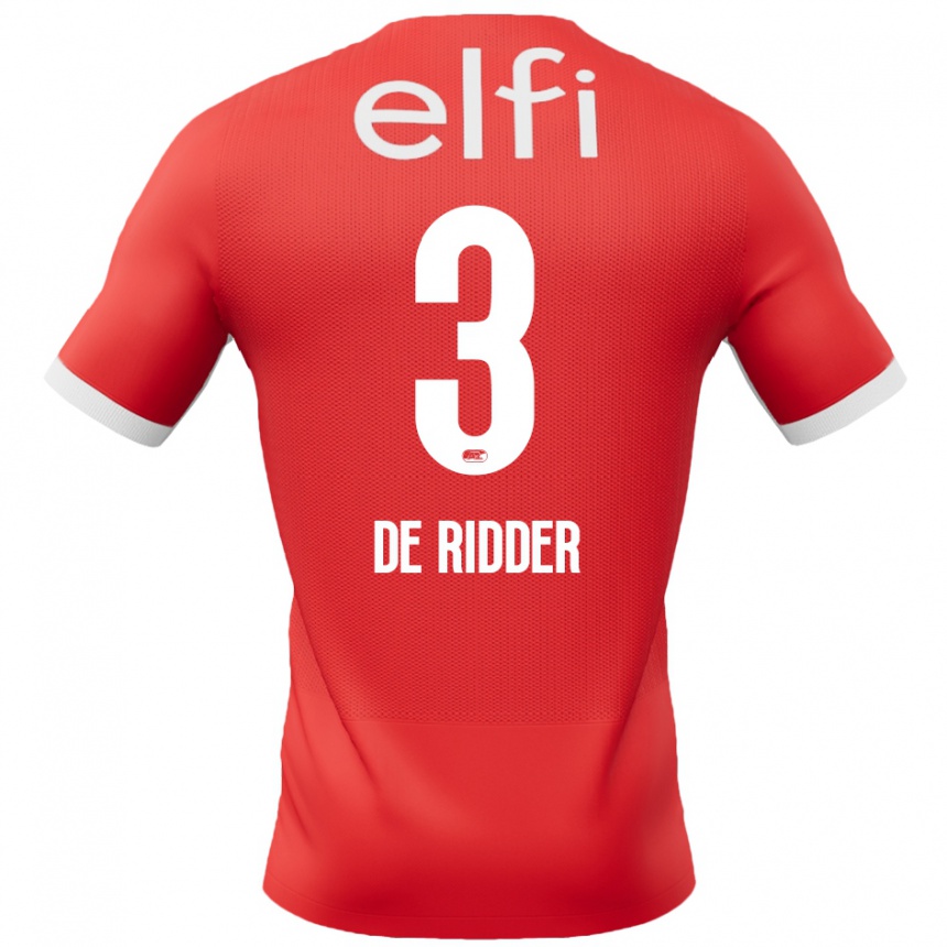 Kids Football Djoeke De Ridder #3 Red White Home Jersey 2024/25 T-Shirt