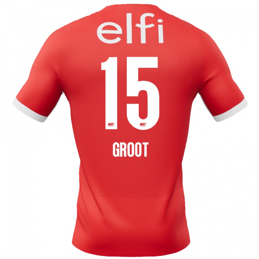 Kids Football Pleun Groot #15 Red White Home Jersey 2024/25 T-Shirt