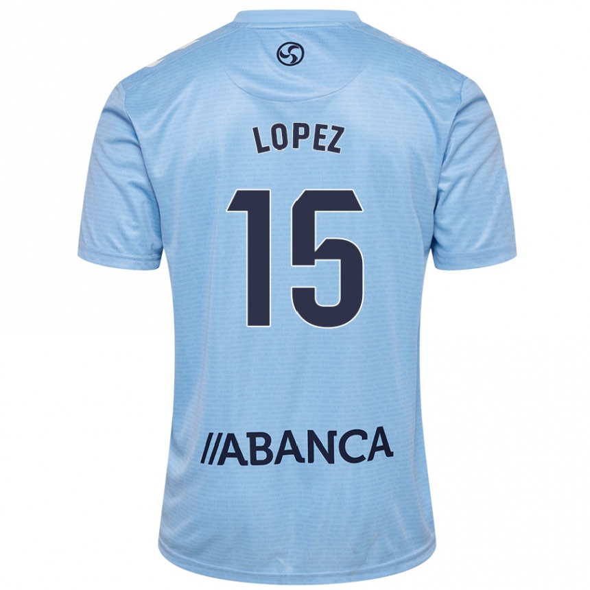 Kids Football Fer López #15 Sky Blue Home Jersey 2024/25 T-Shirt