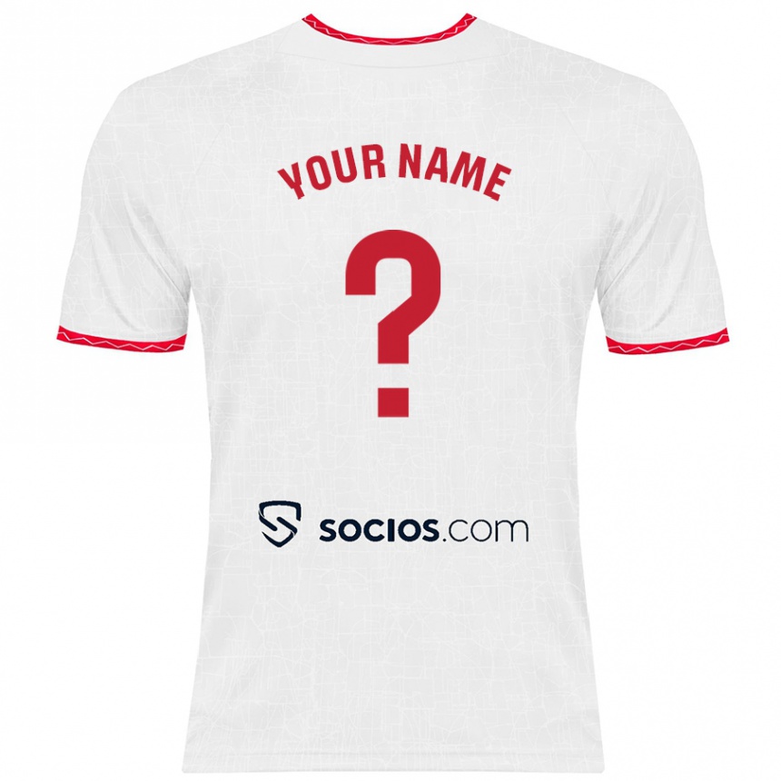 Kids Football Your Name #0 White Red Home Jersey 2024/25 T-Shirt