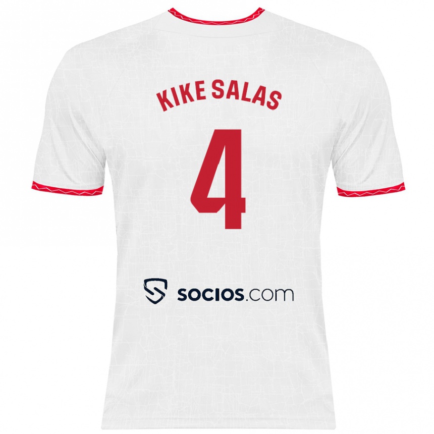 Kids Football Kike Salas #4 White Red Home Jersey 2024/25 T-Shirt